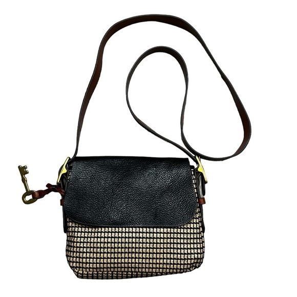 Fossil Harper Straw Leather Crossbody - Picture 1 of 9